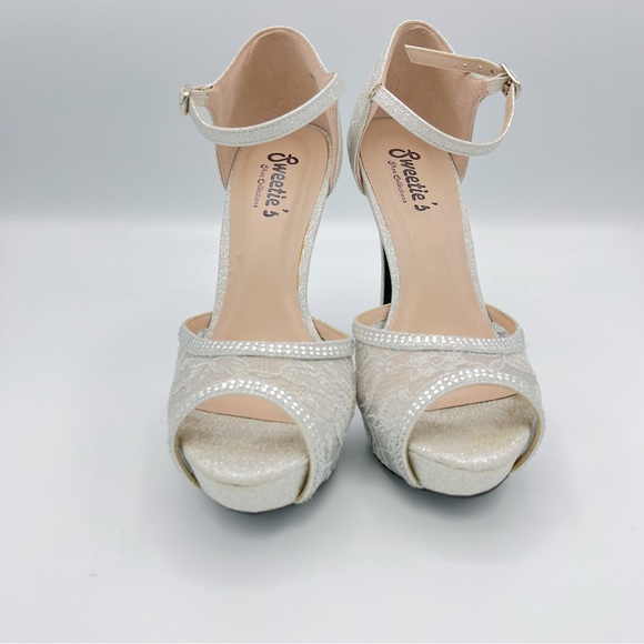 Silver Lace Platform 5” Stiletto Open Toe Sandals sz 7.5 - Picture 2 of 7